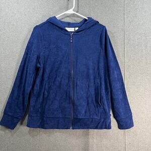 Belle Beach by Kim Gravel Poolside Terry Zip Front Hoodie Nautical Navy Small